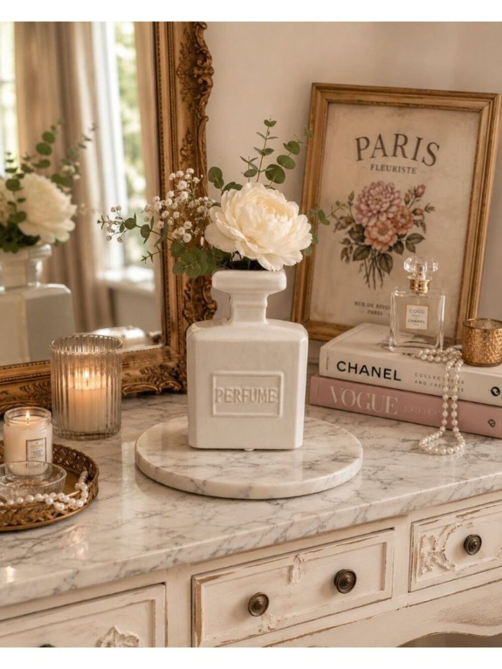 New Ceramic Perfume Bottle Flower Vase Decorative Home Decor Chic Vanity Accent